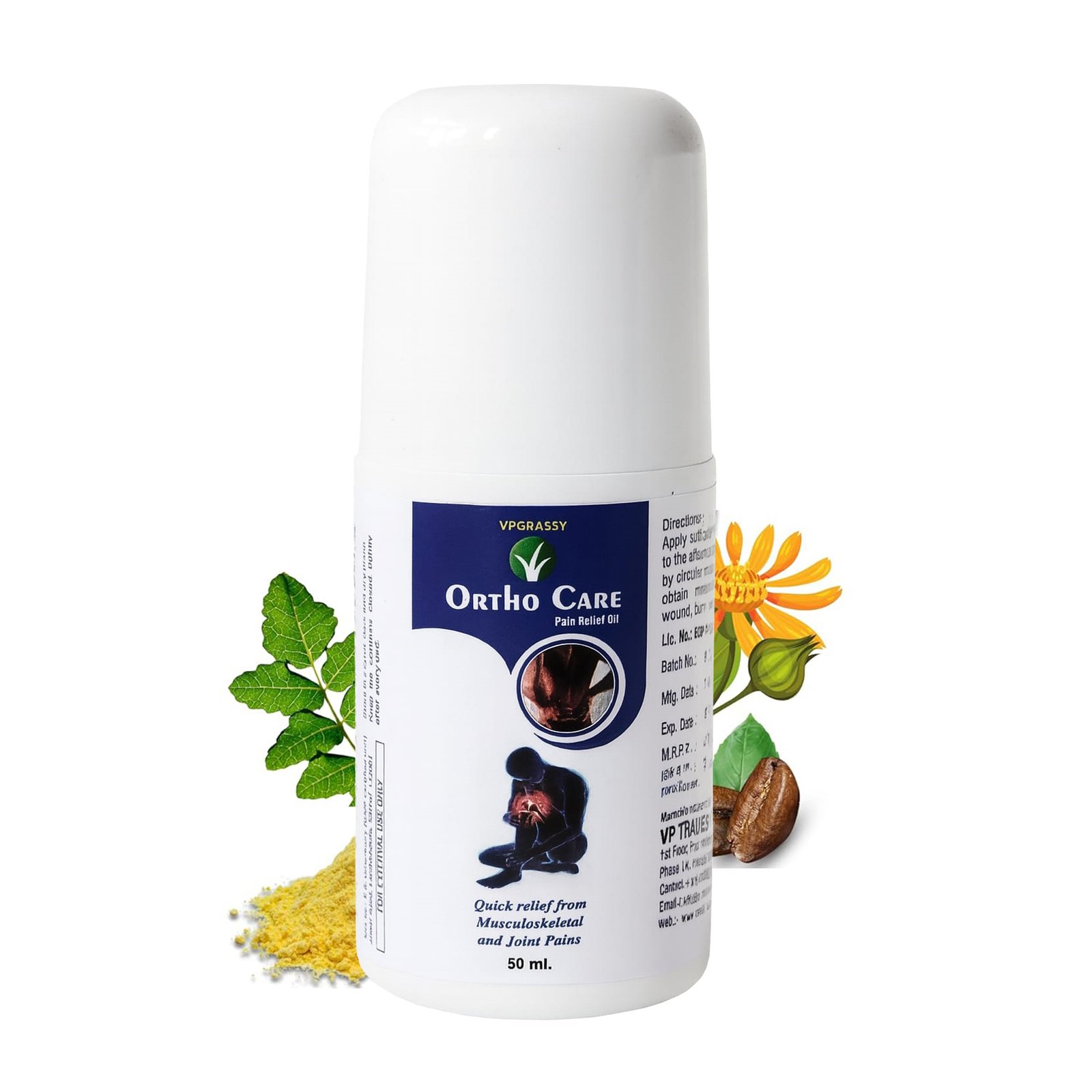 Orthoroll ON front VPGRASSY Ortho Care Roll-On for Instant Joint Pain Relief | Ayurvedic Pain Relief Roll-On for Knee Pain, Back Pain, Muscle Pain, Arthritis, Sprain & Stiffness | Fast Absorption | 50ml - Image 1